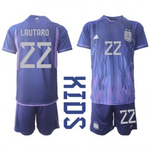 Argentina Lautaro Martinez #22 Dětské Venkovní dres komplet MS 2022 Krátký Rukáv (+ trenýrky)
